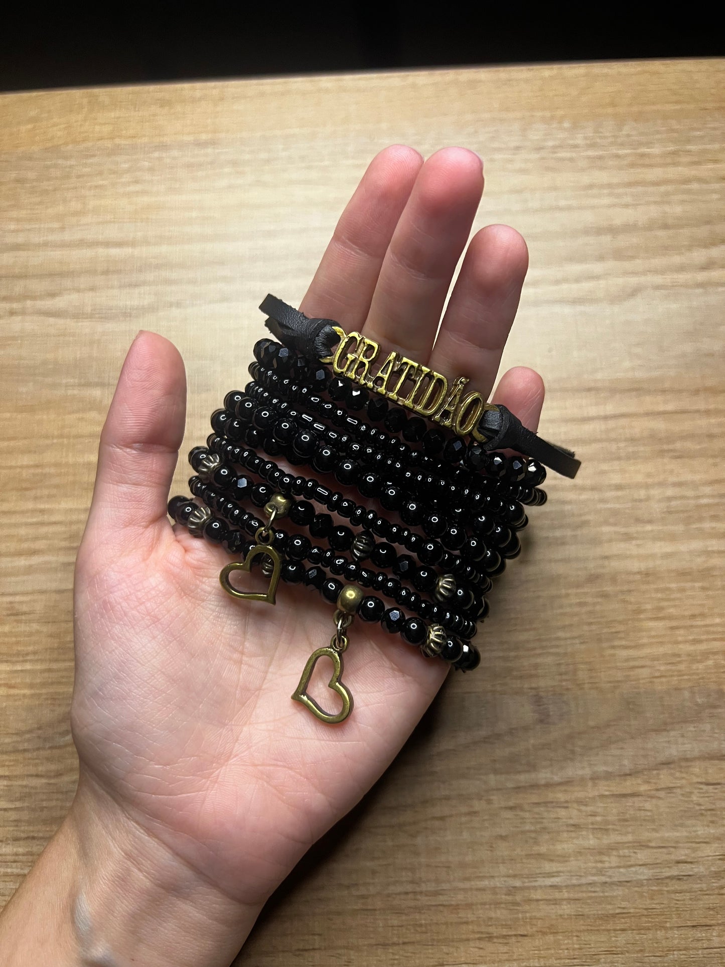 Kit 10 Pulseiras Energizadas Gratidão preta